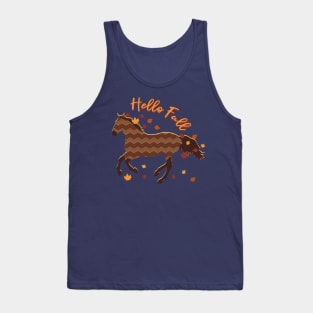 Hello Fall - Cute And Cozy Brown Chevron Autumn Horse Tank Top